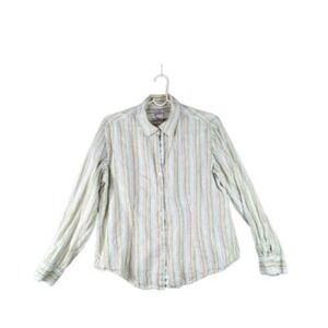 Chico's Button Up Womens Linen Long Sleeve Striped Blouse Top Casual Preppy Sz 2